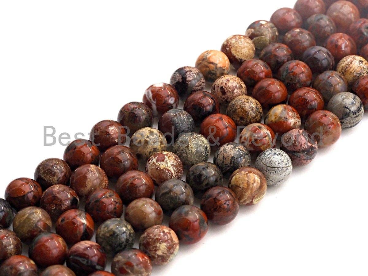 Natural Red Flower Jasper, Round Smooth 6mm/8mm/10mm/12mm, 15.5" Full Strand, sku#U633