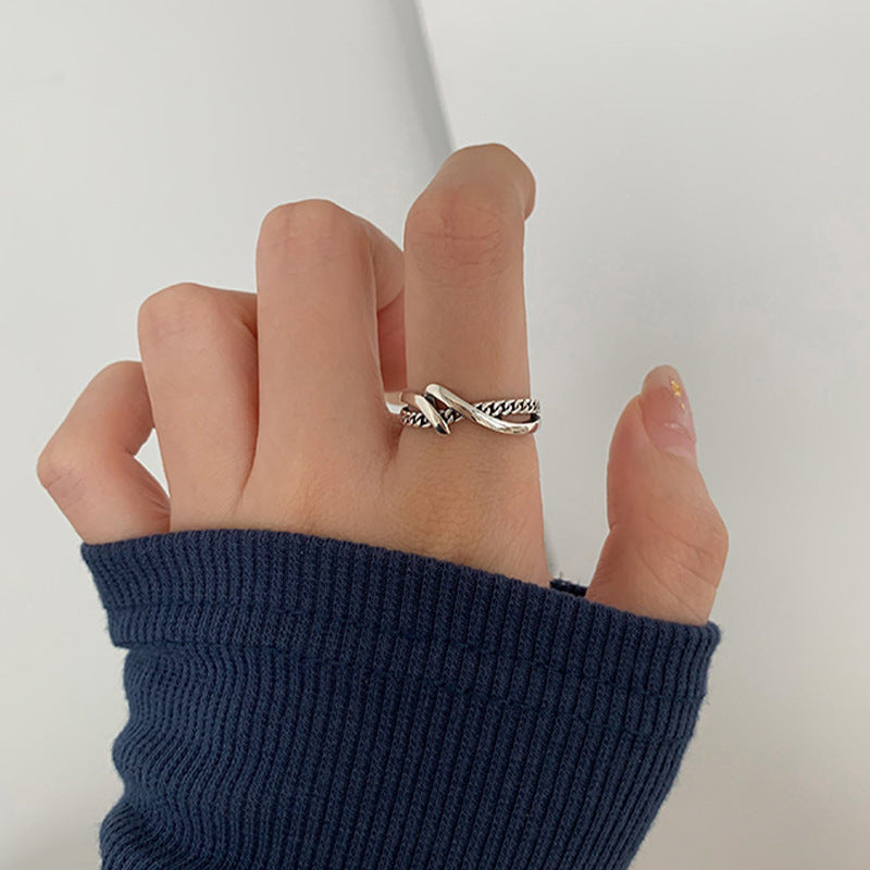 925 Sterling Silver Twisted Chain Open Ring
