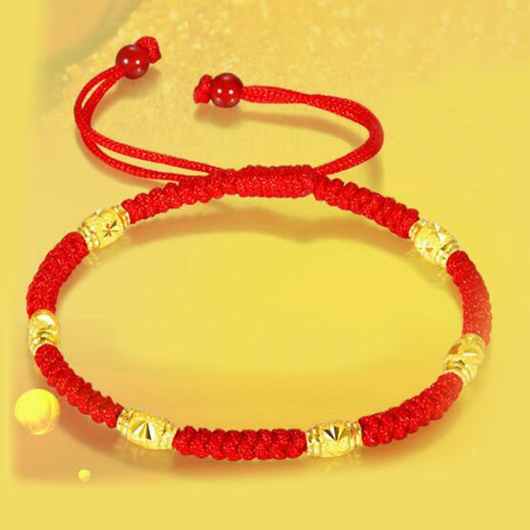 Women's & Men's Gold-plated Lucky Beads Right Rain Life Red Rope Bracelet