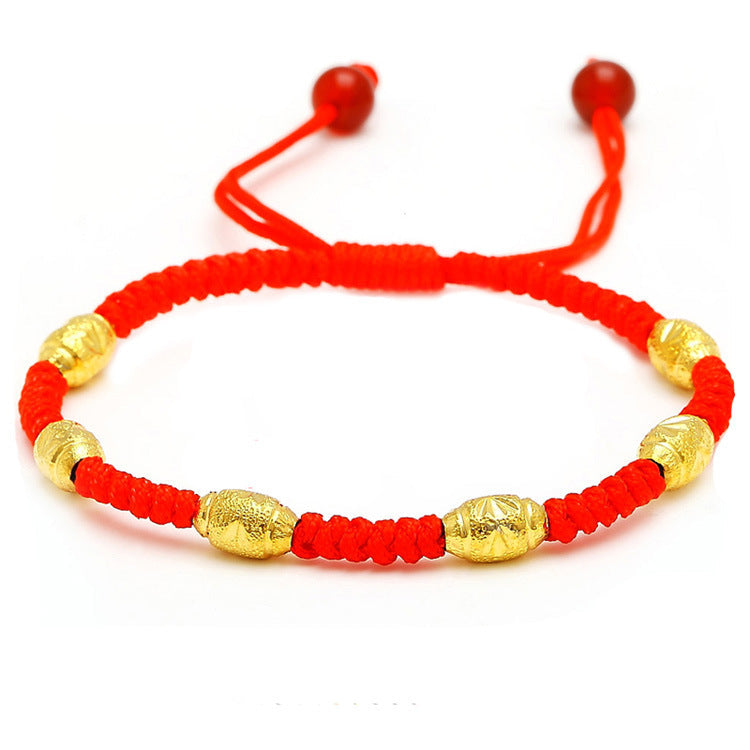 Women's & Men's Gold-plated Lucky Beads Right Rain Life Red Rope Bracelet