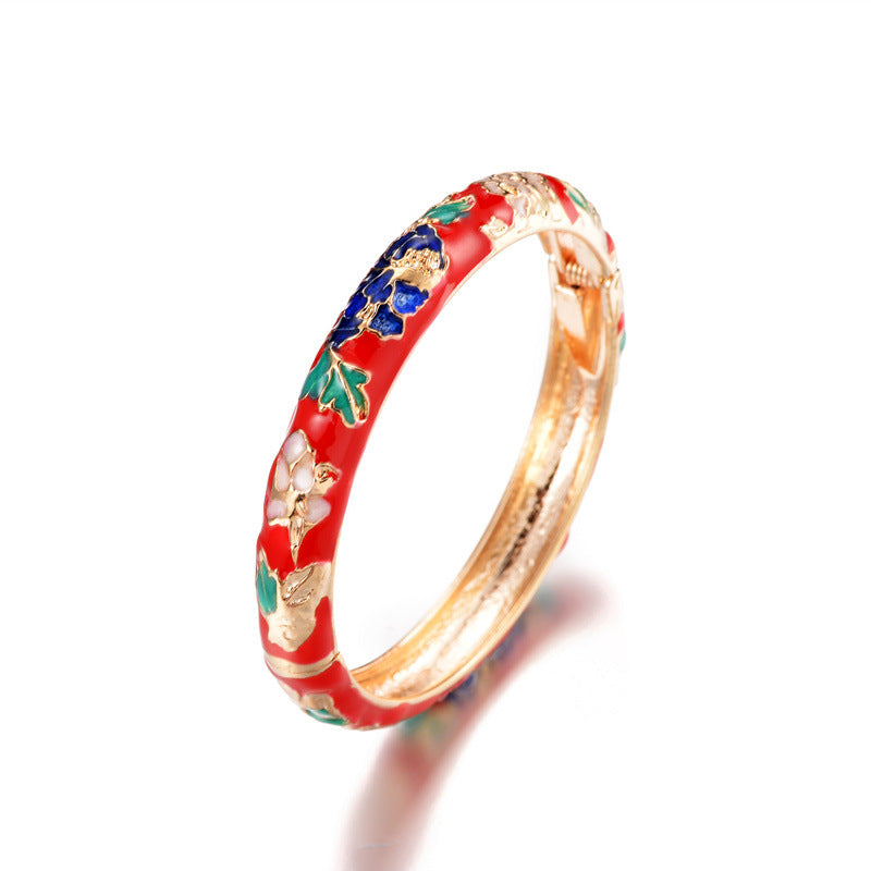 Women's Cloisonne Fine Peony Enamel Ethnic Style Bracelet