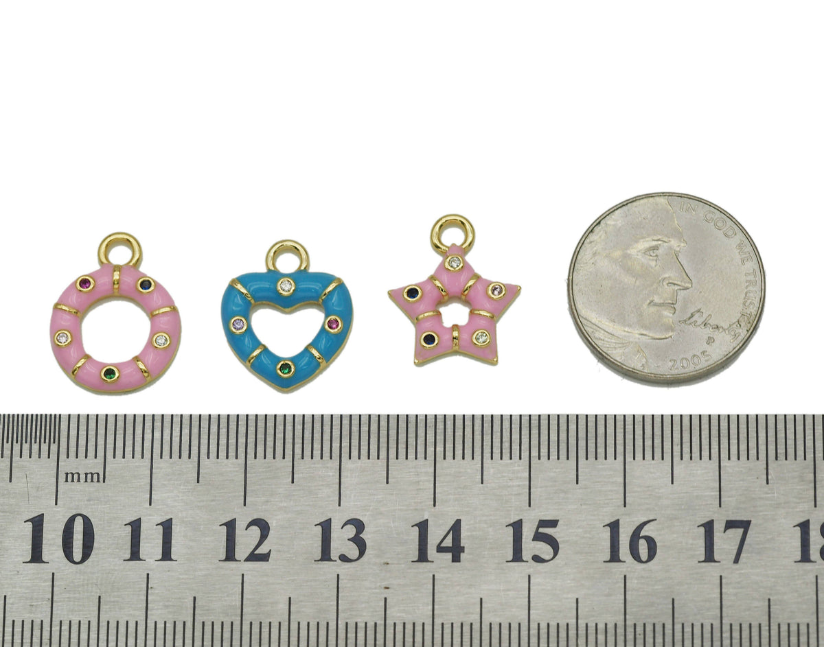 CZ Enamel Star Heart Round Charm, Sku#JL117