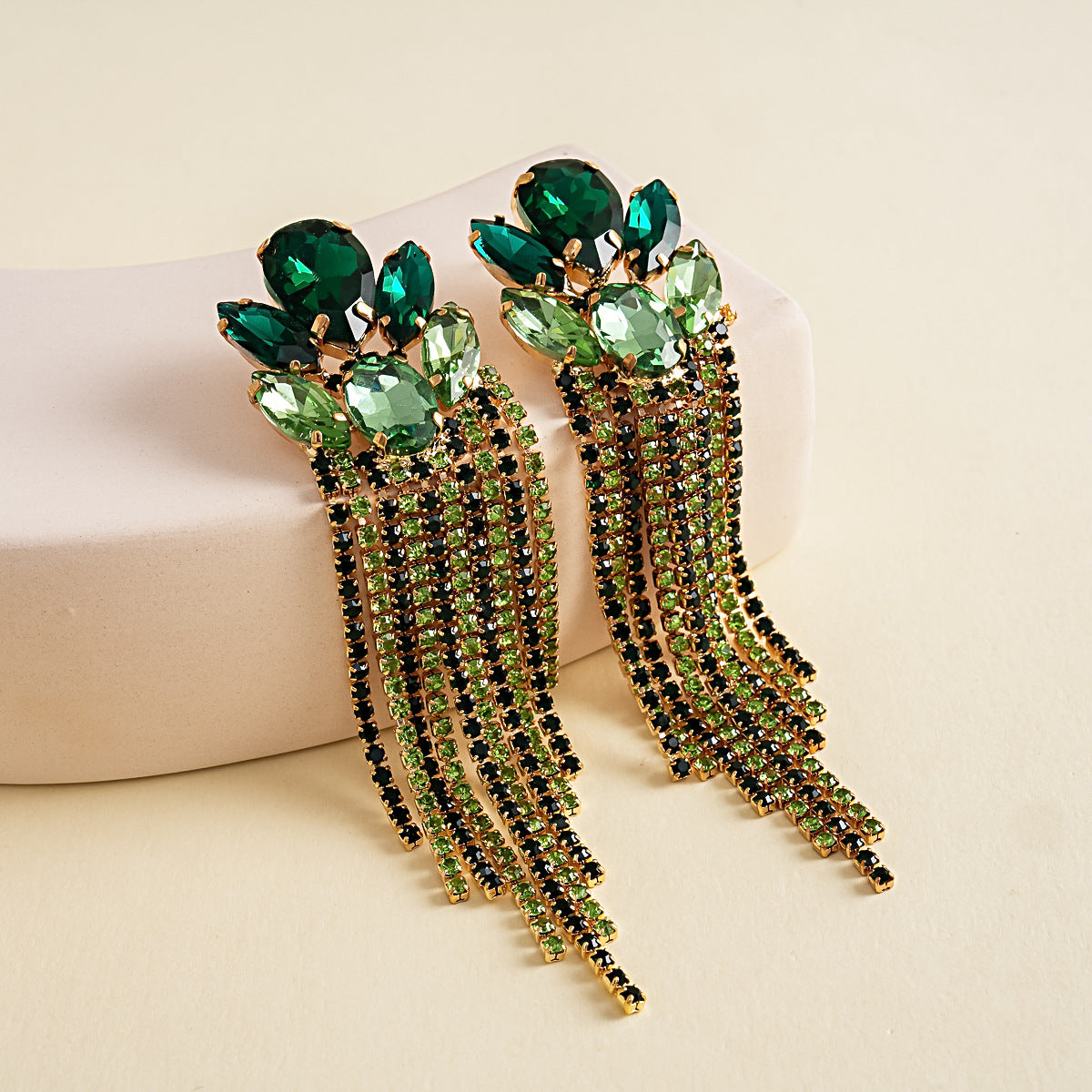 Womens Oval Rhinestone Inlaid Tassel Stud Earrings,Costume Earrings For Daily Banquet Party Wear