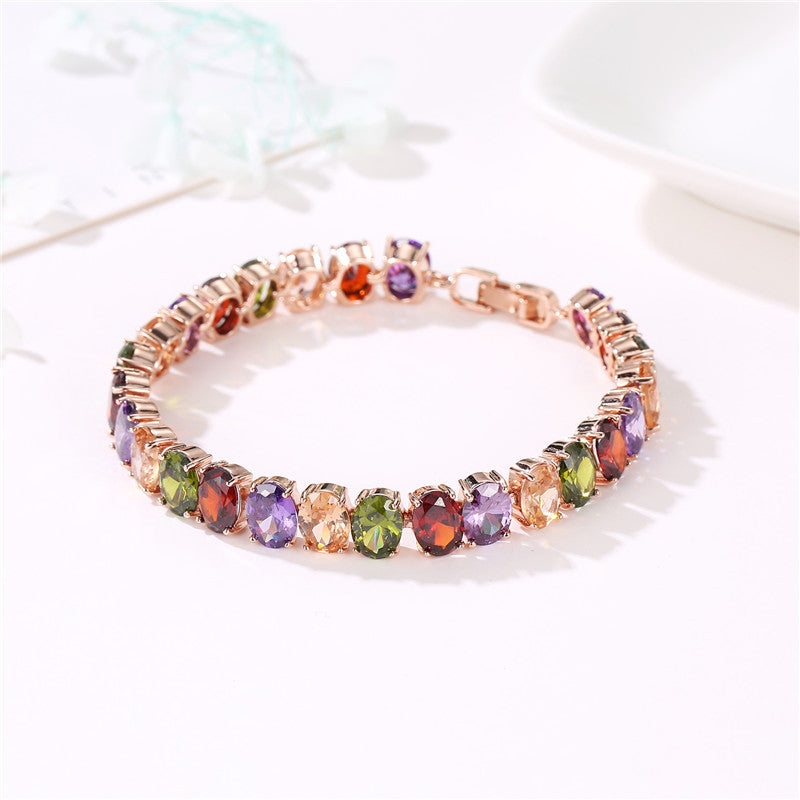 Women's Fashionable Rose Gold Zircon Fresh Simple Rhinestone Brace Bracelet