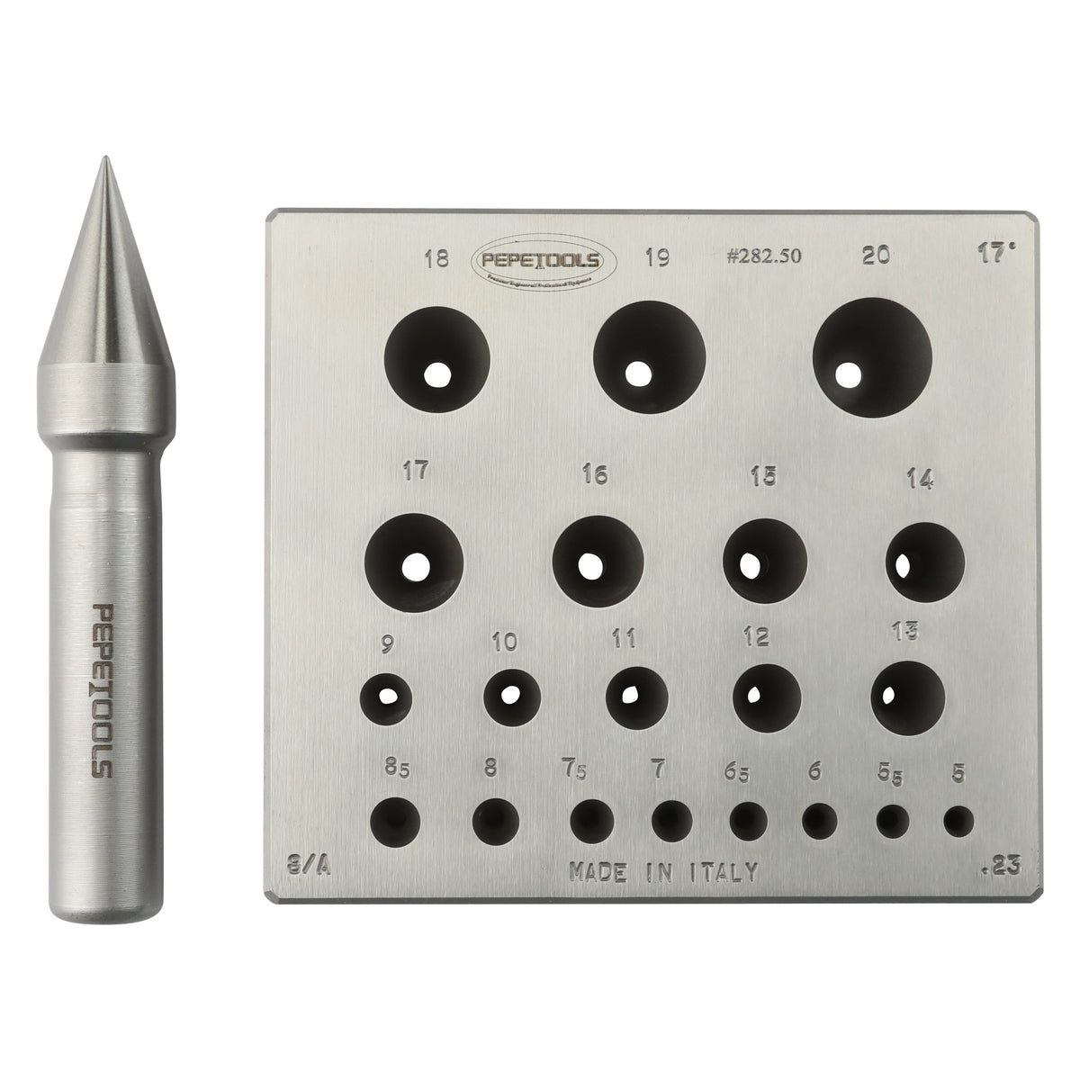 Round Bezel Forming Block, 20 holes, 17° Taper, 5mm - 20mm Diameter