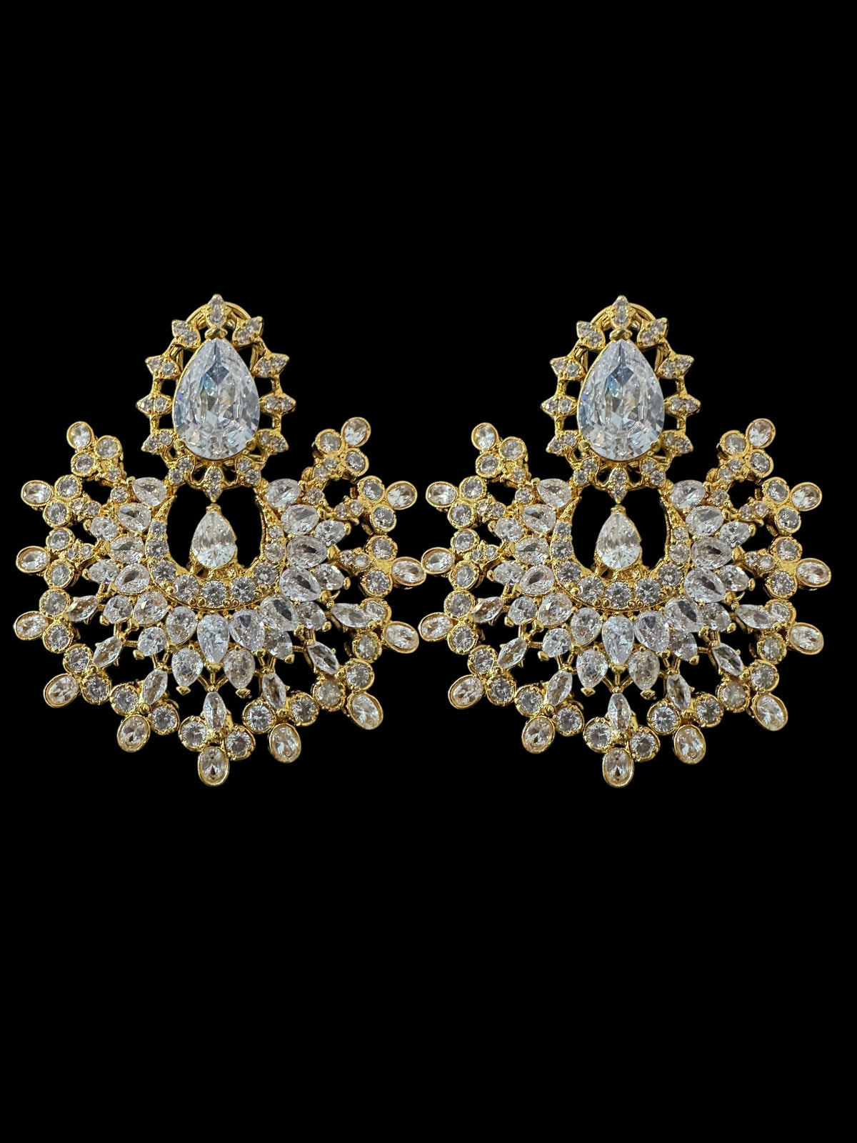 DJET97 Subhana gold plated chandbali earrings tika set  -clear  ( READY TO SHIP )