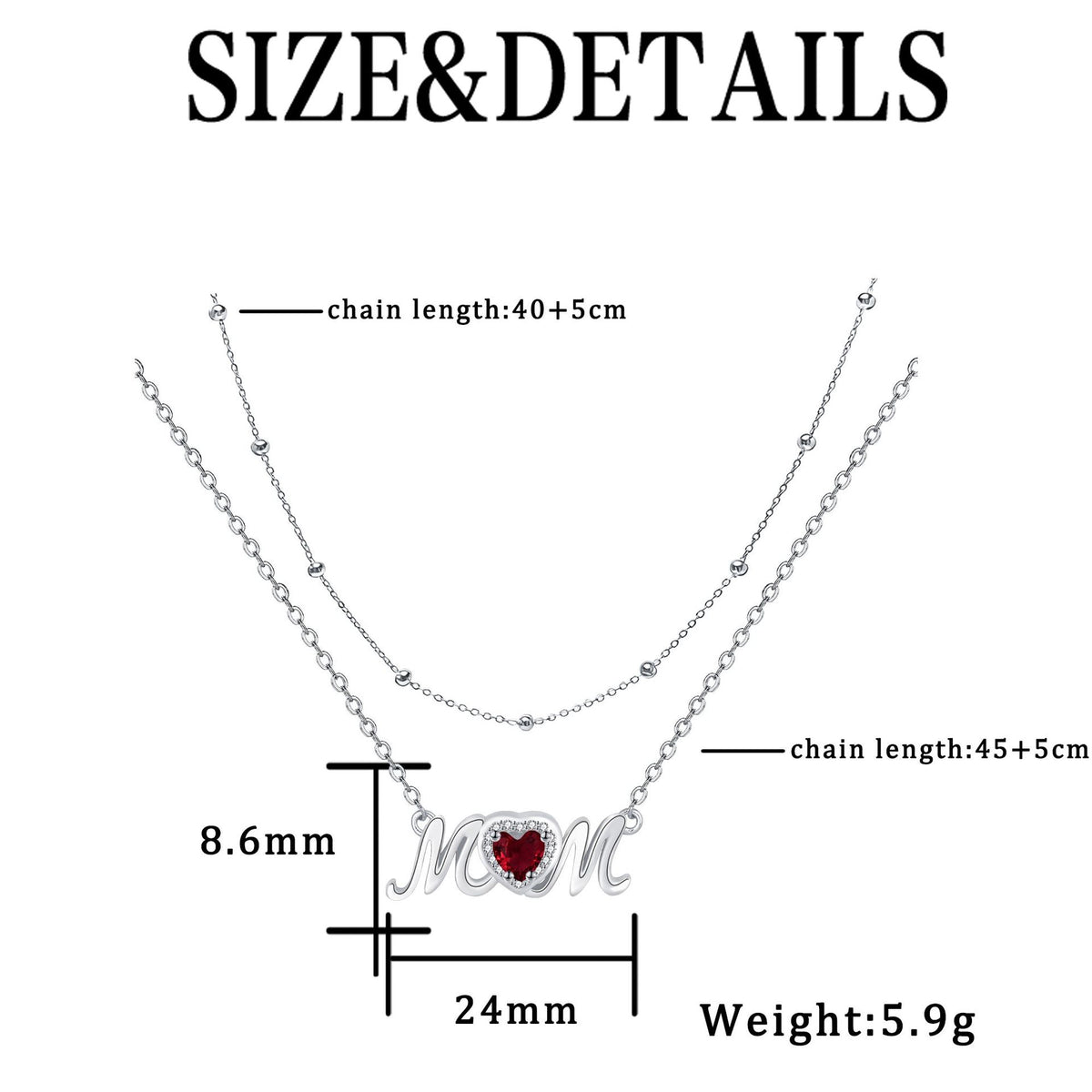 Moms Loving Heart Red Diamond Double-Layer Layered Necklace For Women