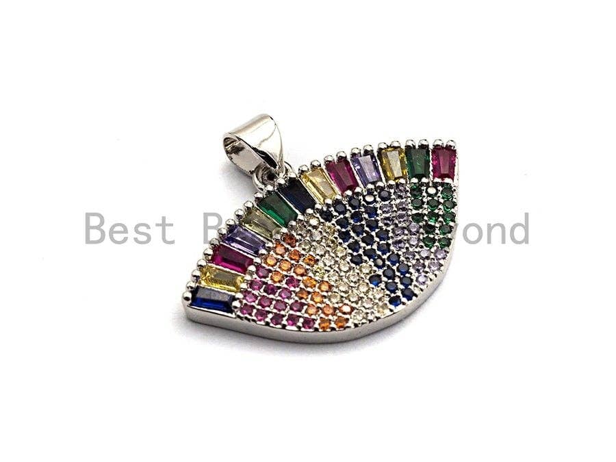 CZ Micro Pave Mixed Color Evil Eye Pendant, Oval Colored Cz Pave in Gold/Silver/Rose Gold Finish, 20x28mm, sku#F857
