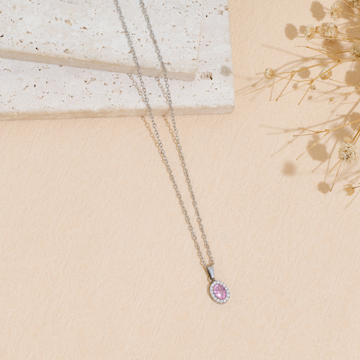 Stainless Steel Pendant Necklace With Zircon Inlay