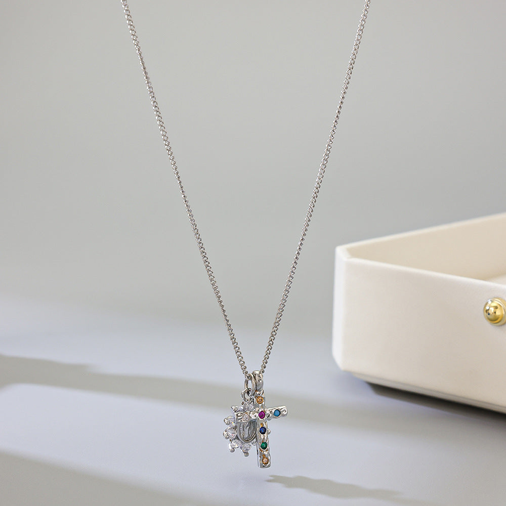 Womens New High-End Necklace With Colored Gemstone Inlays
