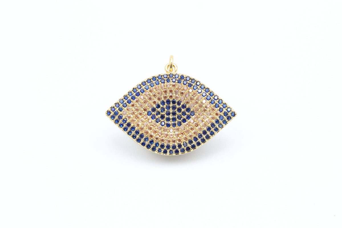 CZ Cobalt Micro Pave Marquise Evil Eyes Pendant, Cubic Zirconia Pendant,32x28mm,sku#F31