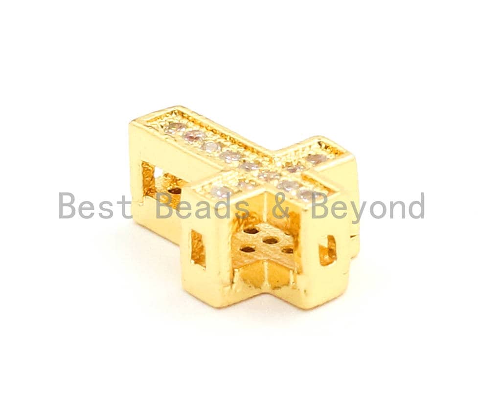 CZ Micro Pave Cross Spacer Beads, Cubic Zirconia Space Beads, Gold Rose Gold Silver Black Cross Space Beads, 13x10mm,1pc/5pcs, sku#G74