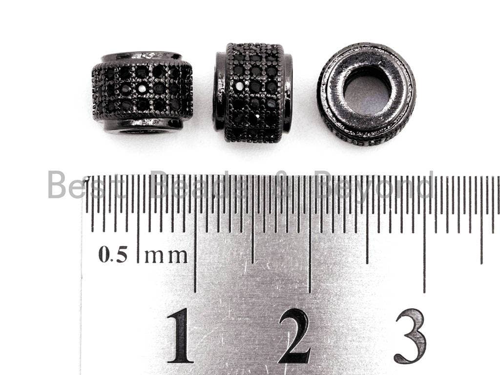 Black CZ Pave On Black Cylinder/Drum Barrel Micro Pave Beads, Cubic Zirconia Big Hole Spacer Beads, Large Hole Spacer, 7x9mm,sku#G325