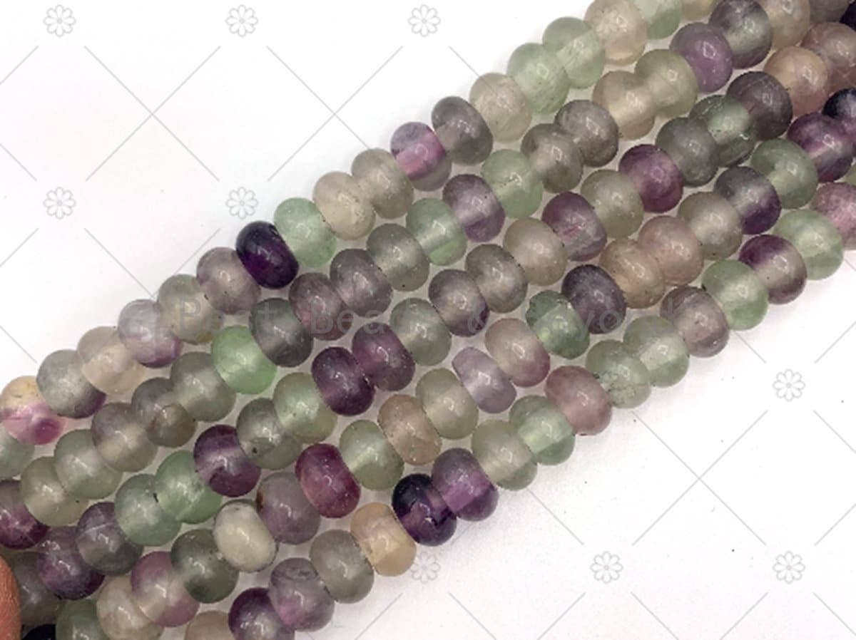 2mm Large Hole Natural Purple Green Fluorite Beads, 6x10mm Rondelle Smooth Fluorite, Big Hole Beads, 8" Long Strands, Sku#U1240