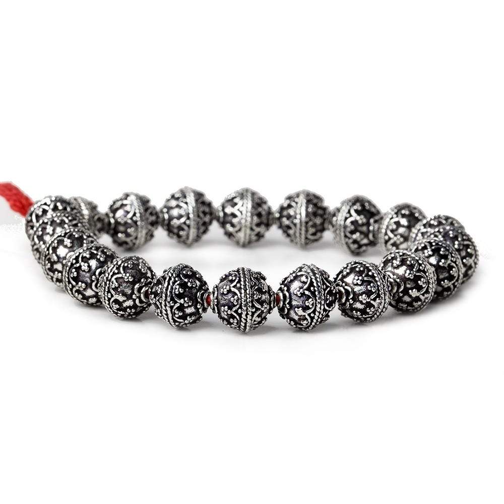10mm Antiqued Sterling Silver Plated Copper Moroccan Round 8 inch 20 Beads