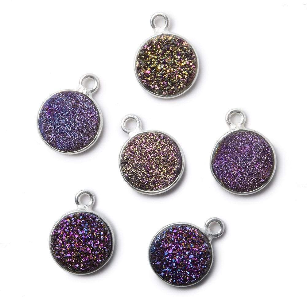 10mm Silver .925 Bezel Mystic Peacock Drusy Coin Pendant 1 piece