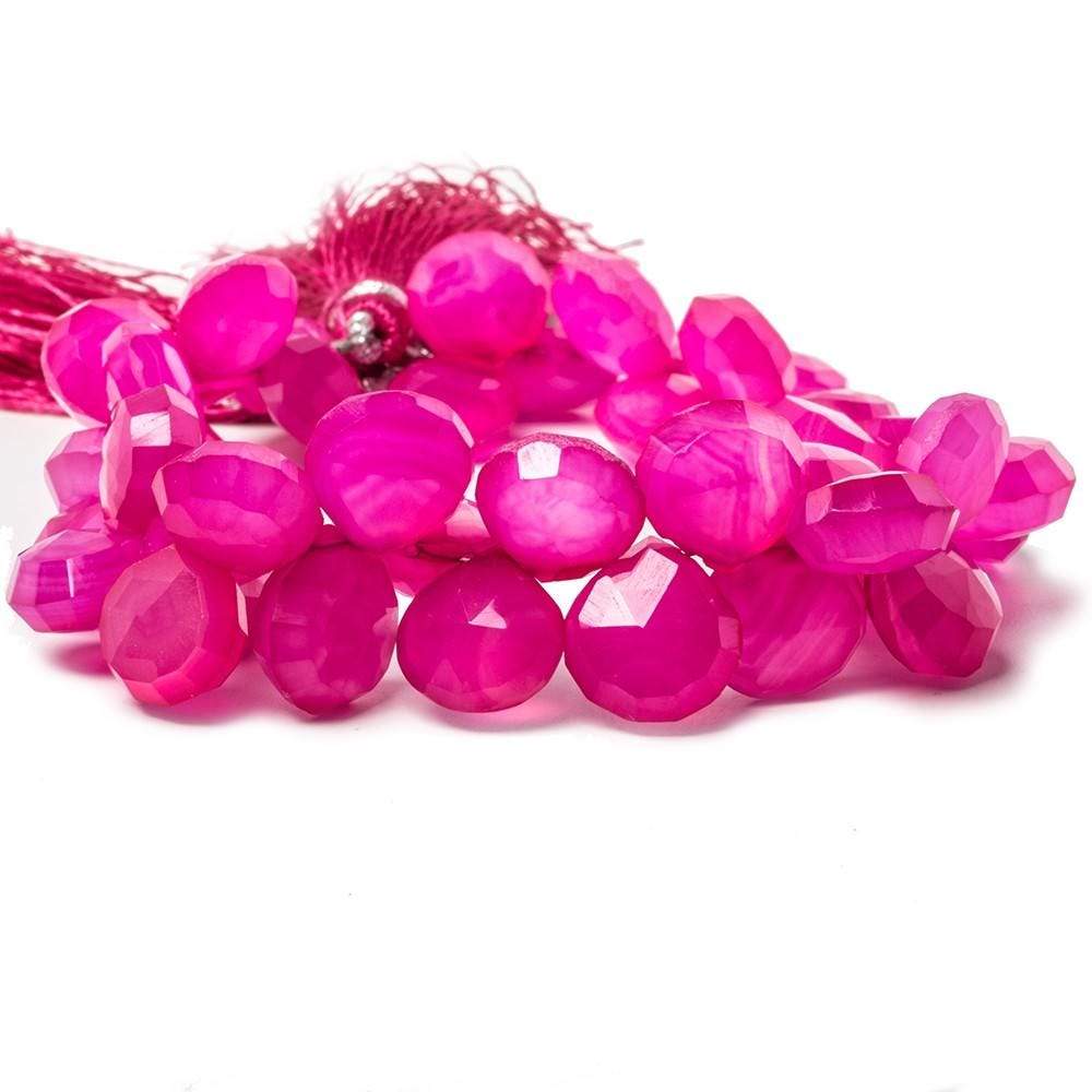 10x10-11.5x11.5mm Hot Lipstick Pink Chalcedony Faceted Heart Beads 8 inch 42 pieces