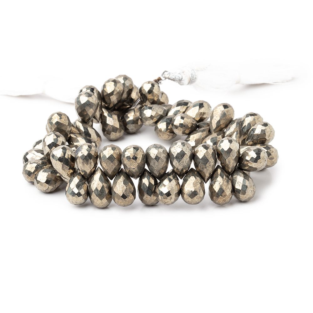 10x7-11x7mm Golden Pyrite Faceted Tear Drop Beads 7 inch 58 beads AA