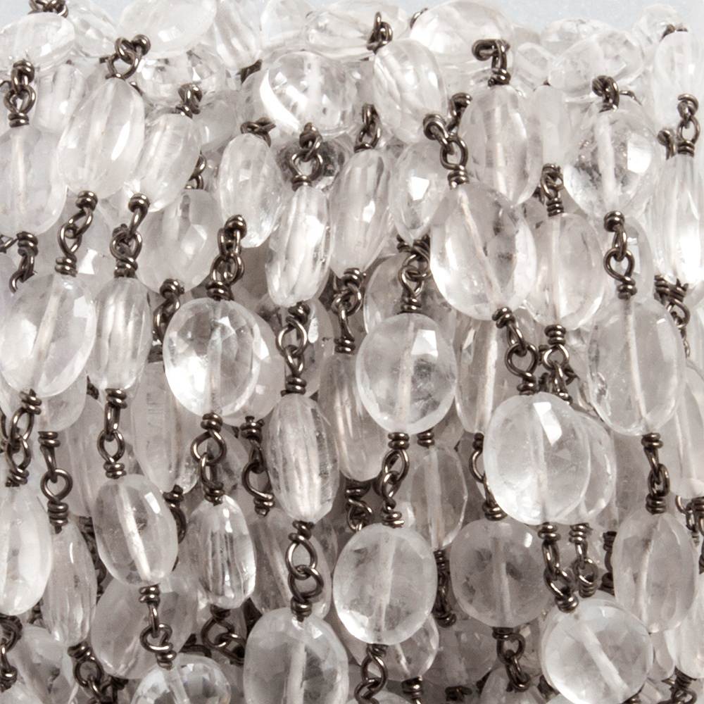 10x8mm Crystal Quartz faceted oval Black Gold plated Chain by the foot 18 beads