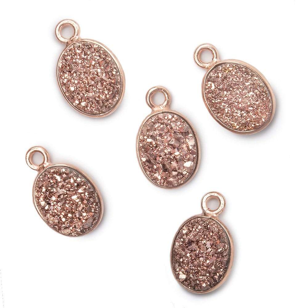 10x8mm Rose Gold Bezel Metallic Rose Drusy Oval Pendant  1 piece