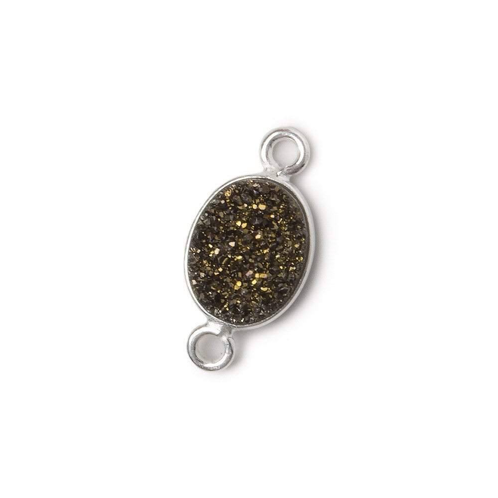 10x8mm Silver .925 Bezel Metallic Bronze Drusy Oval Connector 1 piece