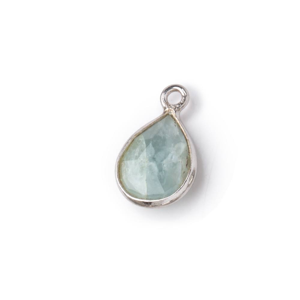 10x8mm Sterling Silver Bezel Aquamarine faceted pear Pendant 1 piece