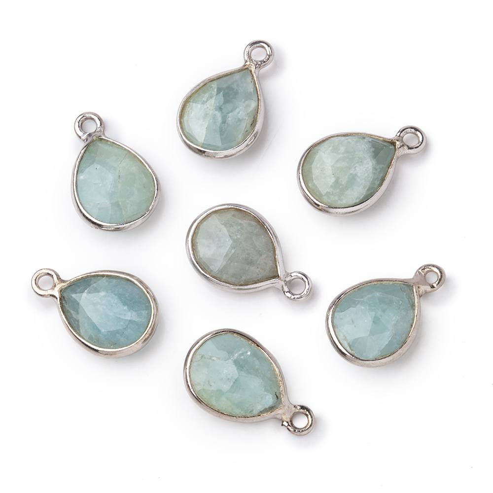 10x8mm Sterling Silver Bezel Aquamarine faceted pear Pendant 1 piece