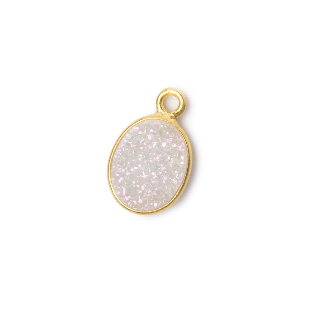 10x8mm Vermeil Bezel Mystic Pearl White Drusy Oval Pendant 1 piece