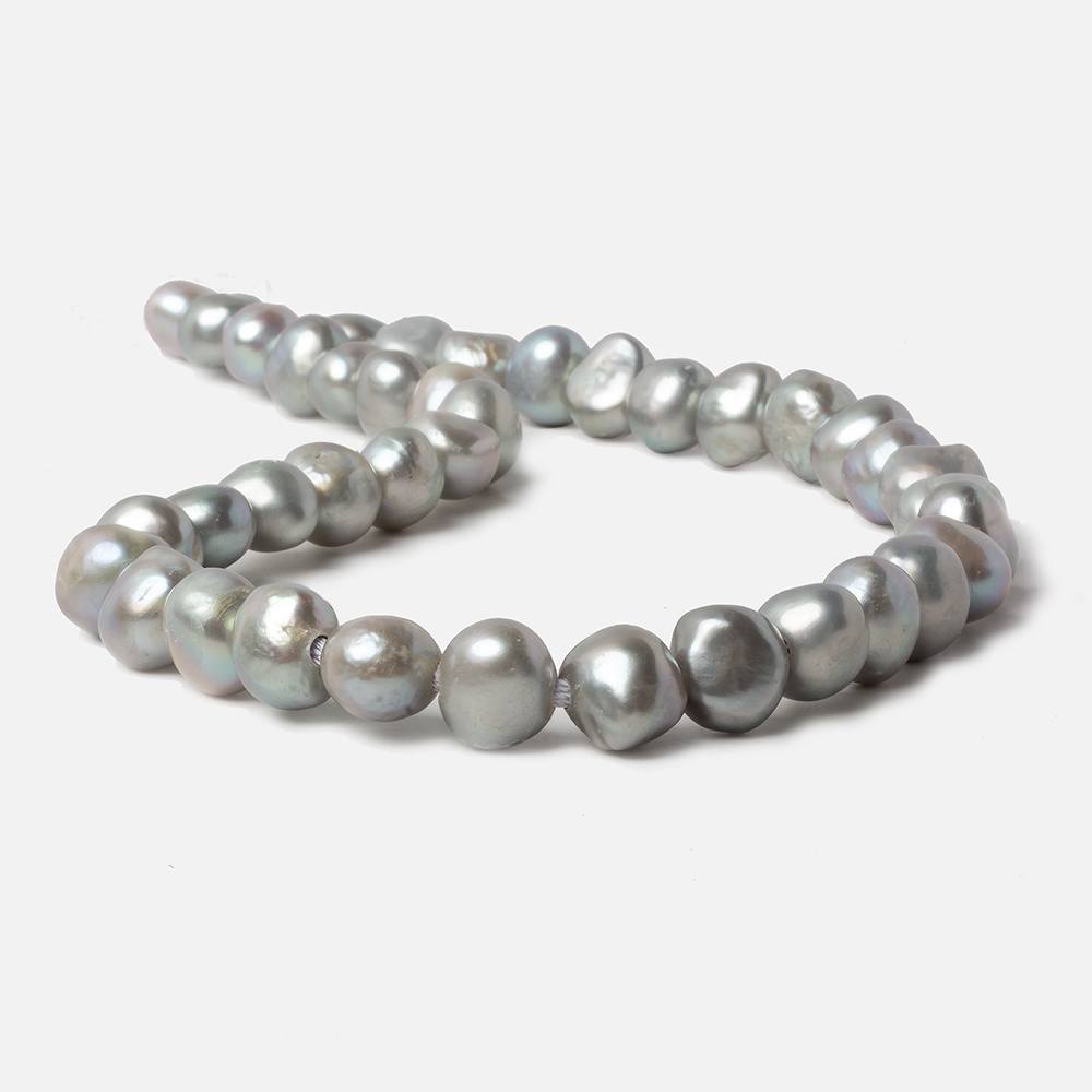 11-12mm Stainless Steel Silver Baroque large hole Freshwater Pearls 16 inch 39 pieces