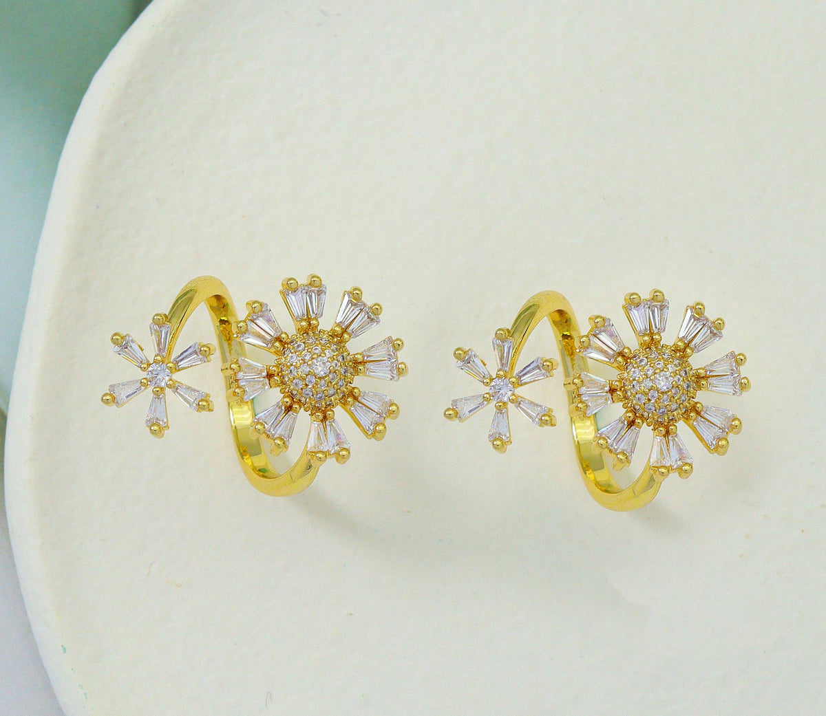 CZ Daisy Sunflower Adjustable Ring, Sku#LD286