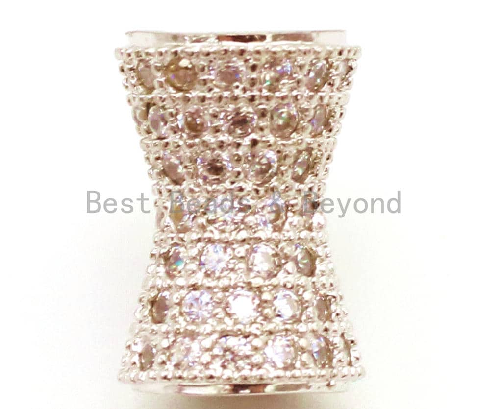 CZ Clear Micro Pave Hourglass Spacer Beads for Bracelet/Necklace, Cubic Zirconia Beads, Bracelet Charms 13x10mm, sku#G50