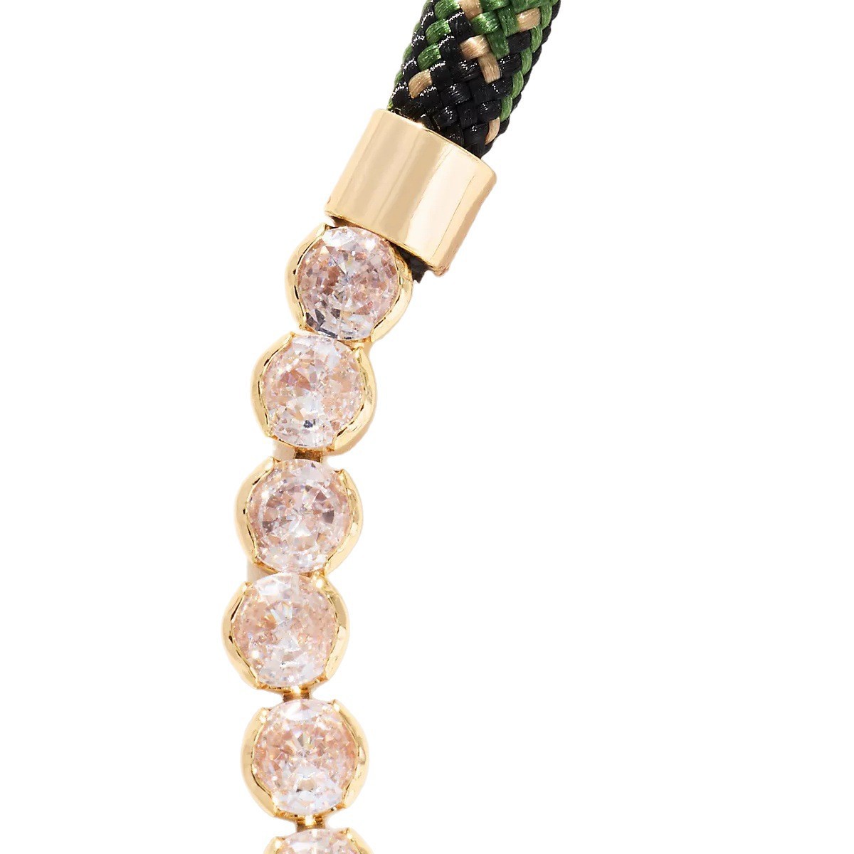 Off-white Brown-striped Woven Necklace With Diamond-encrusted Gold Chain