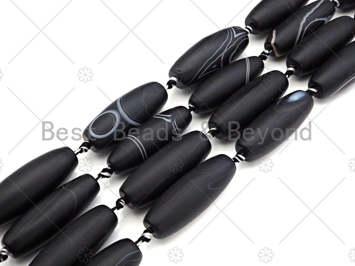 Natural Black Agate Barrel Spacer Beads, Black White Agate S