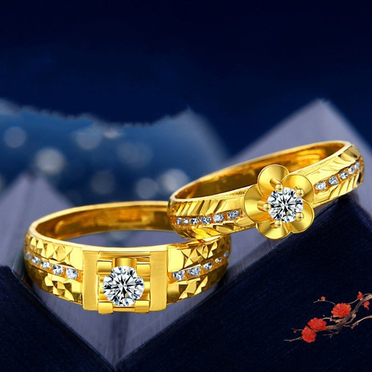 Women's & Men's Diamond Brass Gold-plated Couple Vietnam Placer Gold Ring