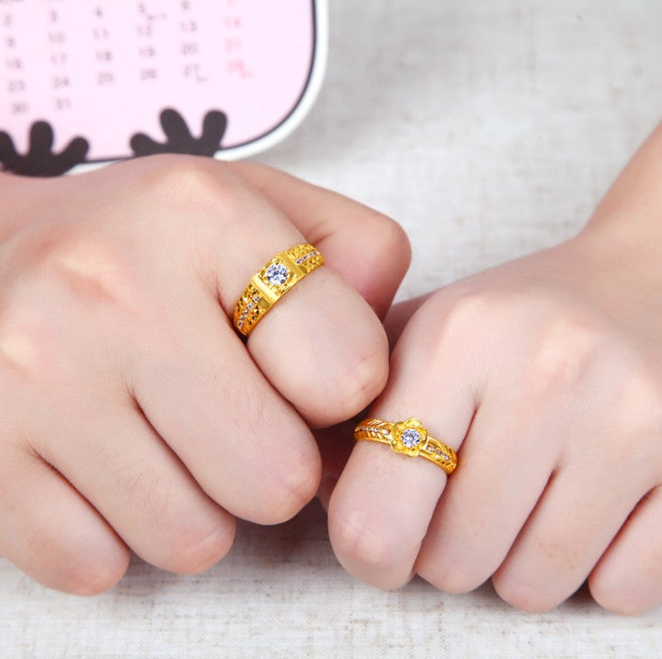 Women's & Men's Diamond Brass Gold-plated Couple Vietnam Placer Gold Ring