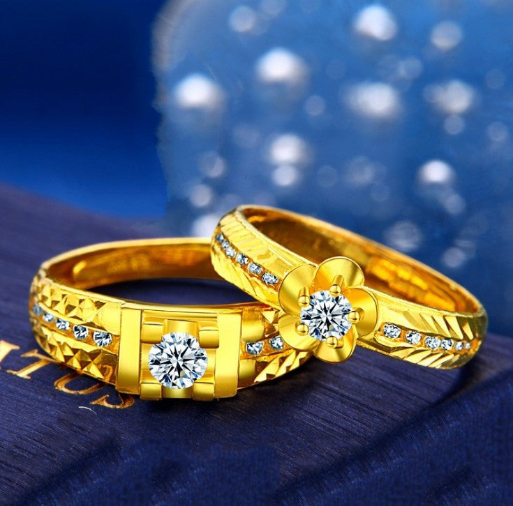Women's & Men's Diamond Brass Gold-plated Couple Vietnam Placer Gold Ring