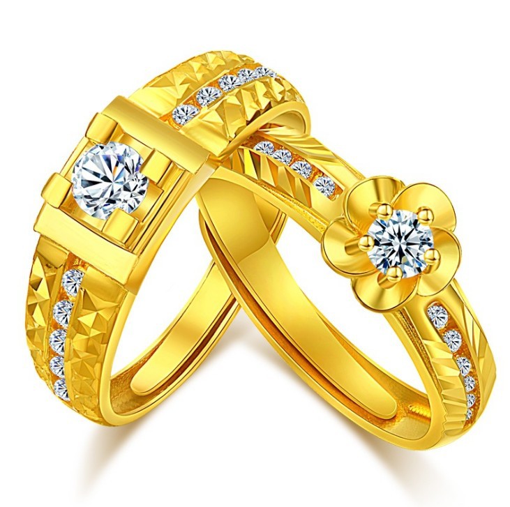 Women's & Men's Diamond Brass Gold-plated Couple Vietnam Placer Gold Ring