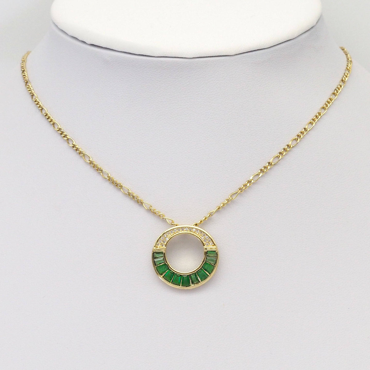 Colorful Baguette CZ Gold Round Ring Charm, Sku#LX323