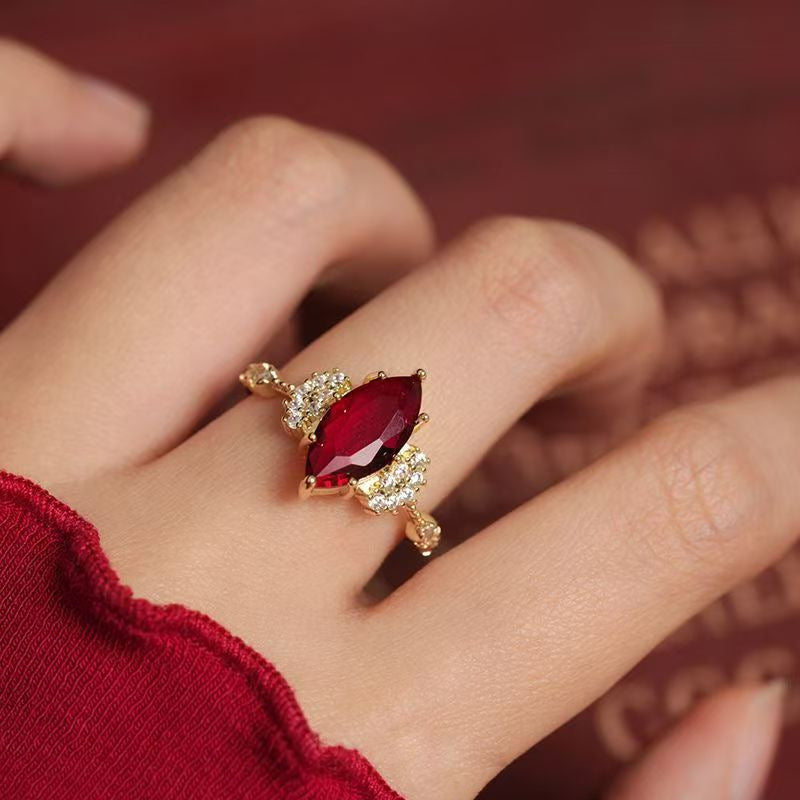 Peridot Vintage Gorgeous Heavy Industry Light Luxury Zircon Full Diamond Ring, Stackable New Style, Shiny Marquise & Round Cut