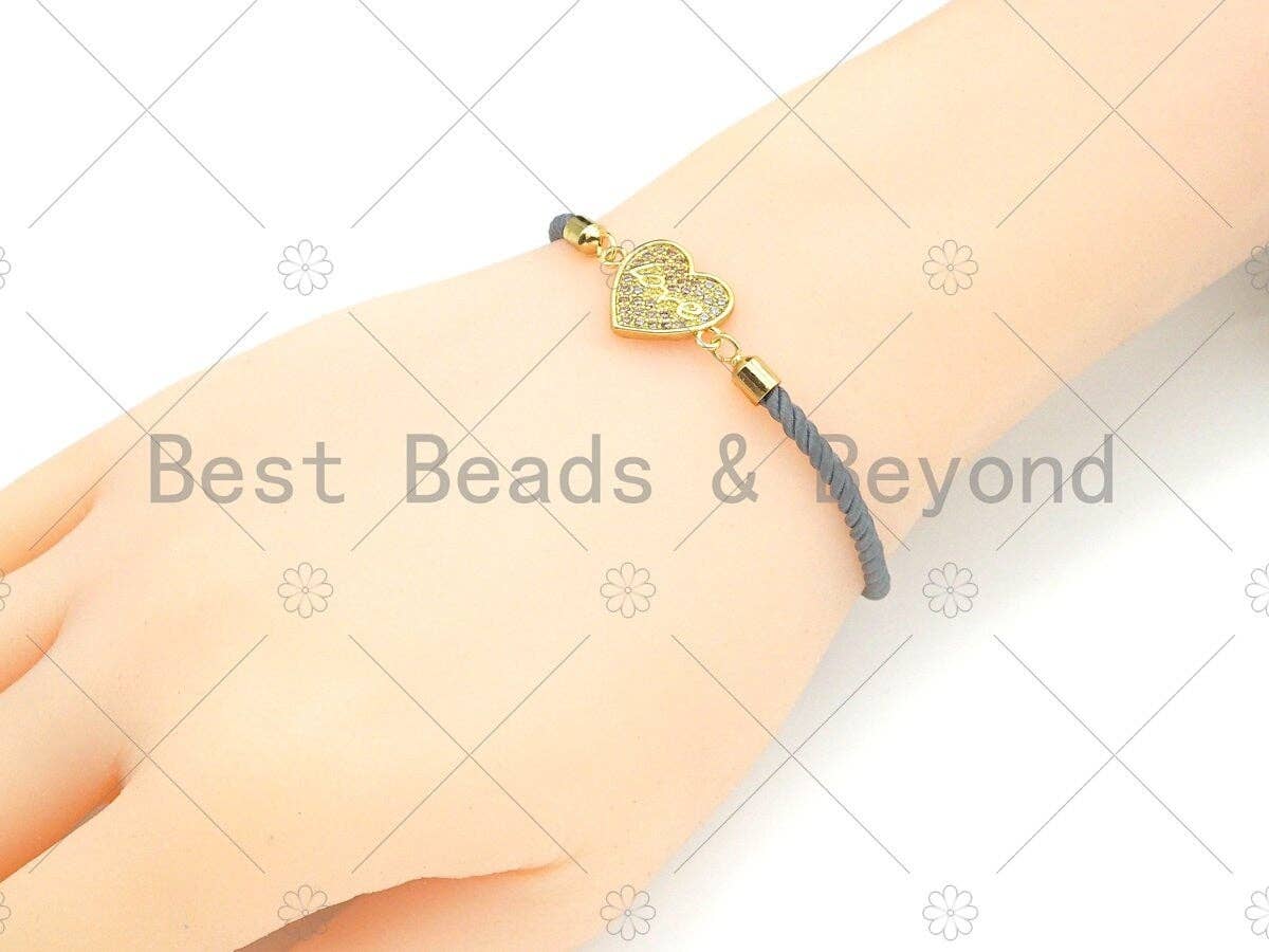 CZ Micro Pave Love Word On Heart Shape Connector, Cubic Zirconia Heart Connector Beads, 18K Gold Bracelet Connector, 14x19mm, Sku#LK314