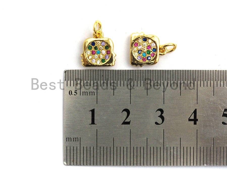 Small CZ Colorful Micro Pave Purse With Two Face Pendant, Purse Lock Shaped Pave Pendant, Gold plated, 10x11mm, Sku#F724