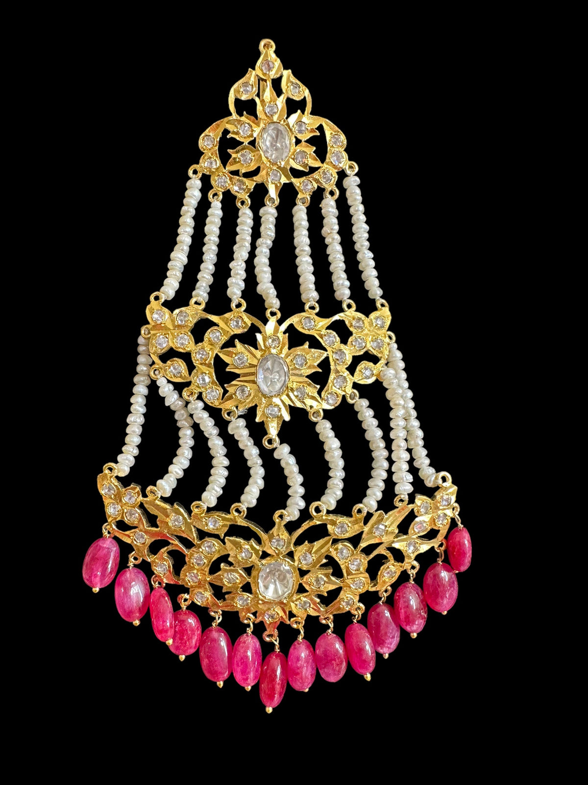 DJHR87 Hyderabadi jhoomar in fresh water pearls and rubies ( READY TO SHIP )