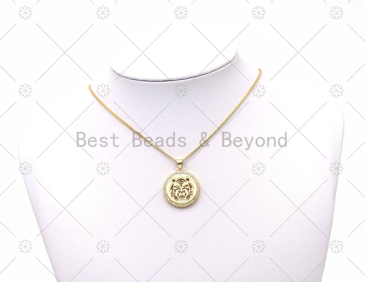 CZ Hollow Out Leopard/Tiger Head Charm, Sku#LK572
