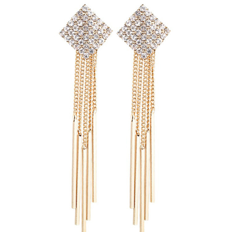 Women's Elegant Long Face Sier Needle Water Drop Tassel Super Earrings