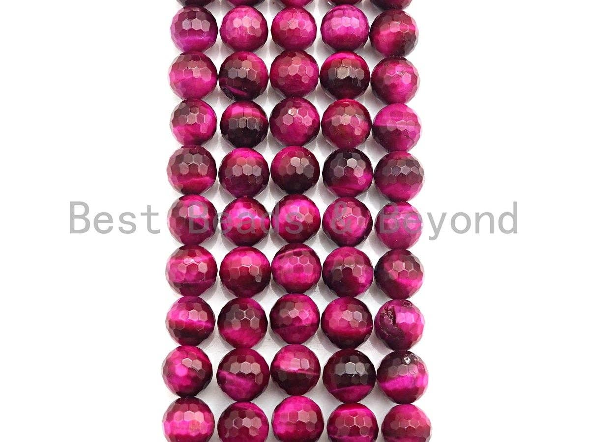 High Quality Natural Faceted Tiger Eye Round Beads, 6mm/8mm/10mm/12mm Round Beads, Fuchsia Tiger Eye Beads, 15inch Full strand, SKU#UA38