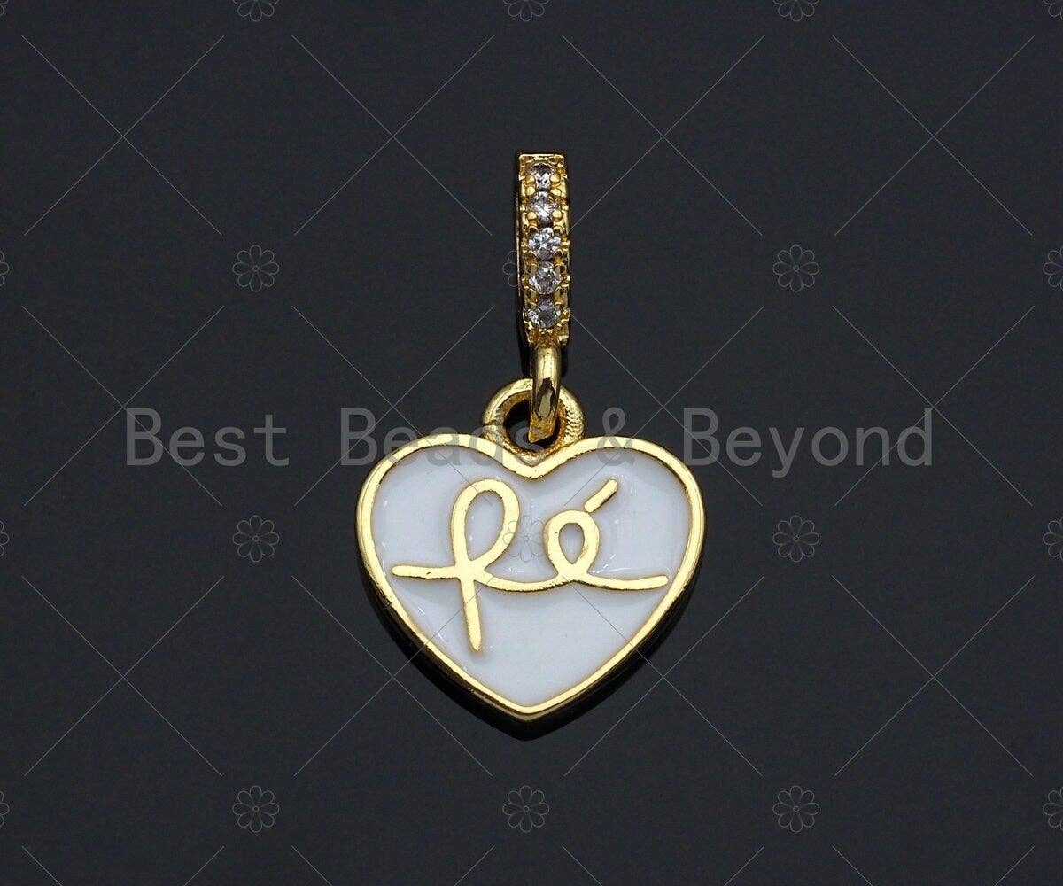 18K Gold Finish Enamel Heart Pendant, Black/Pink/White/Red Heart charm, 12mm, sku#JL05