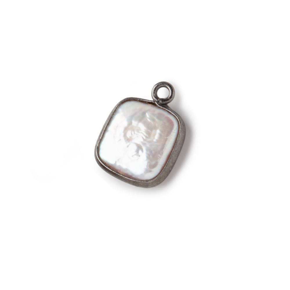11mm Black Gold Bezel Off White Square Pearl Pendant 1 piece