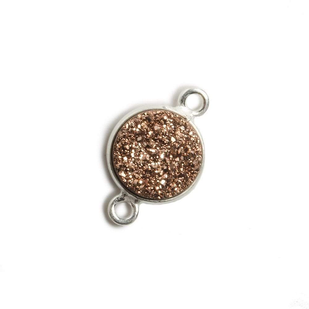 11mm Silver Bezel Metallic Rose Drusy Coin 2 ring Connector 1 piece