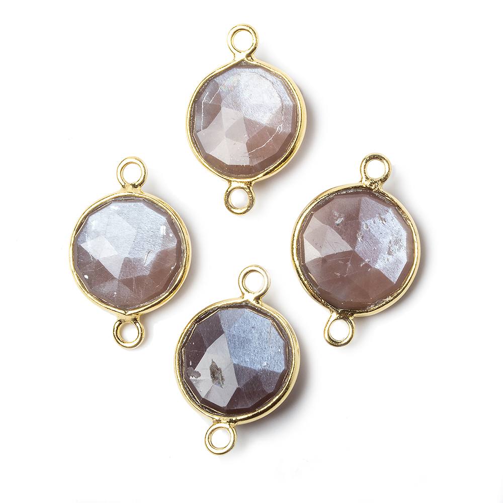 11mm Vermeil Bezel Chocolate Moonstone faceted coin Petite Connector 1 piece
