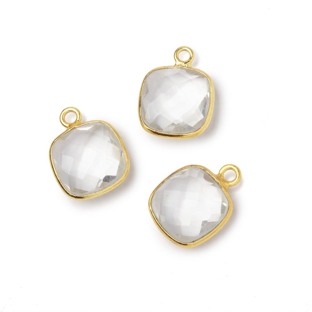 15mm Vermeil Bezel Crystal Quartz Faceted Cushion Pendant 1 piece